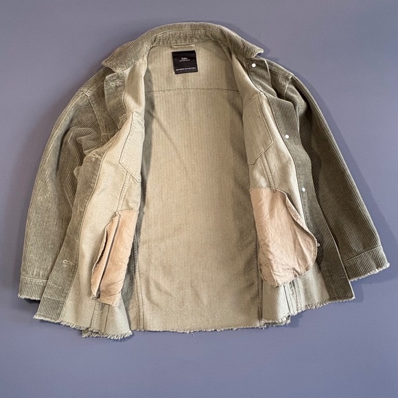 Zara Outerwear Corduroy Trucker Jacket | Size XS | Olive‎ Green Fringe Hem - Picture 4 of 9